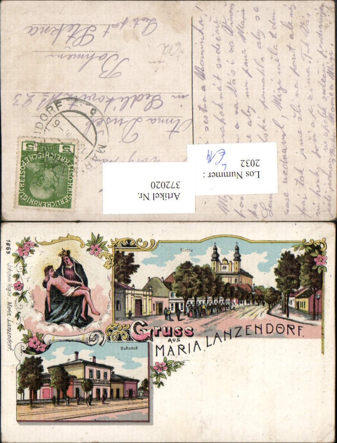 372020,Litho Gruß aus Maria Lanzendorf Kirche Bahnhof Gnadenbild Mehrbildkarte