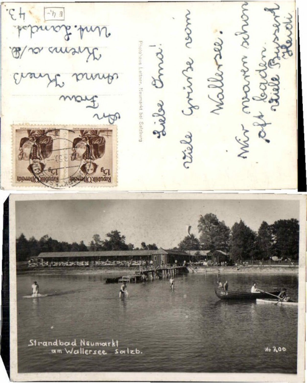 70827,RARE FotoAK Neumarkt am Wallersee Boot Leute