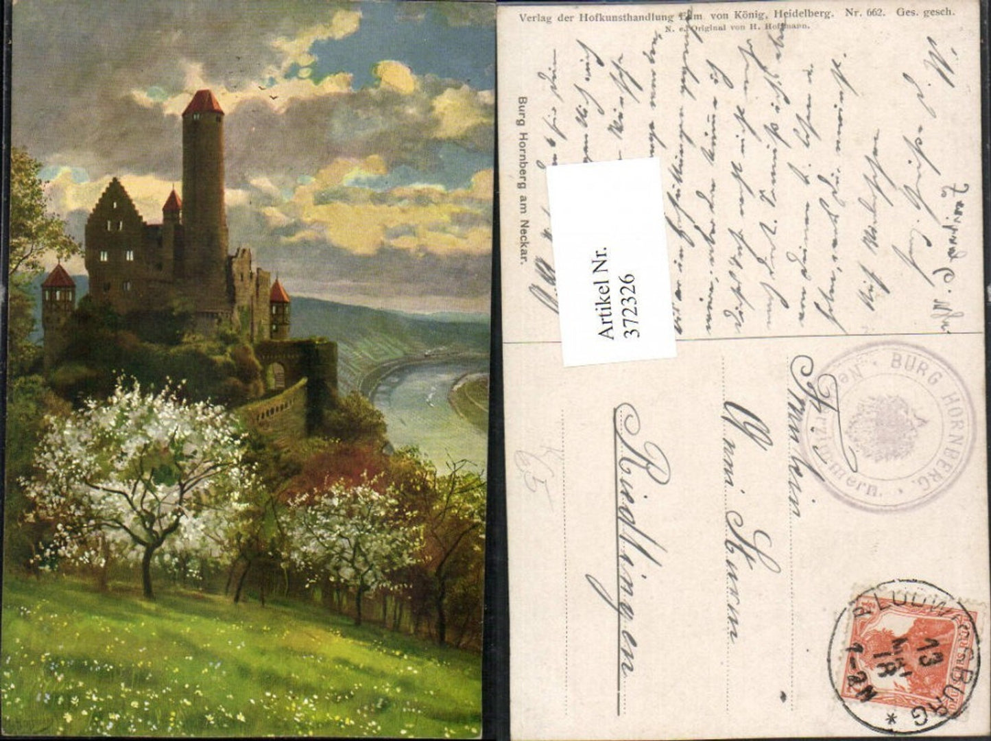 372326,Künstler AK Heinrich Hoffmann Burg Hornberg am Neckar Baumblüte