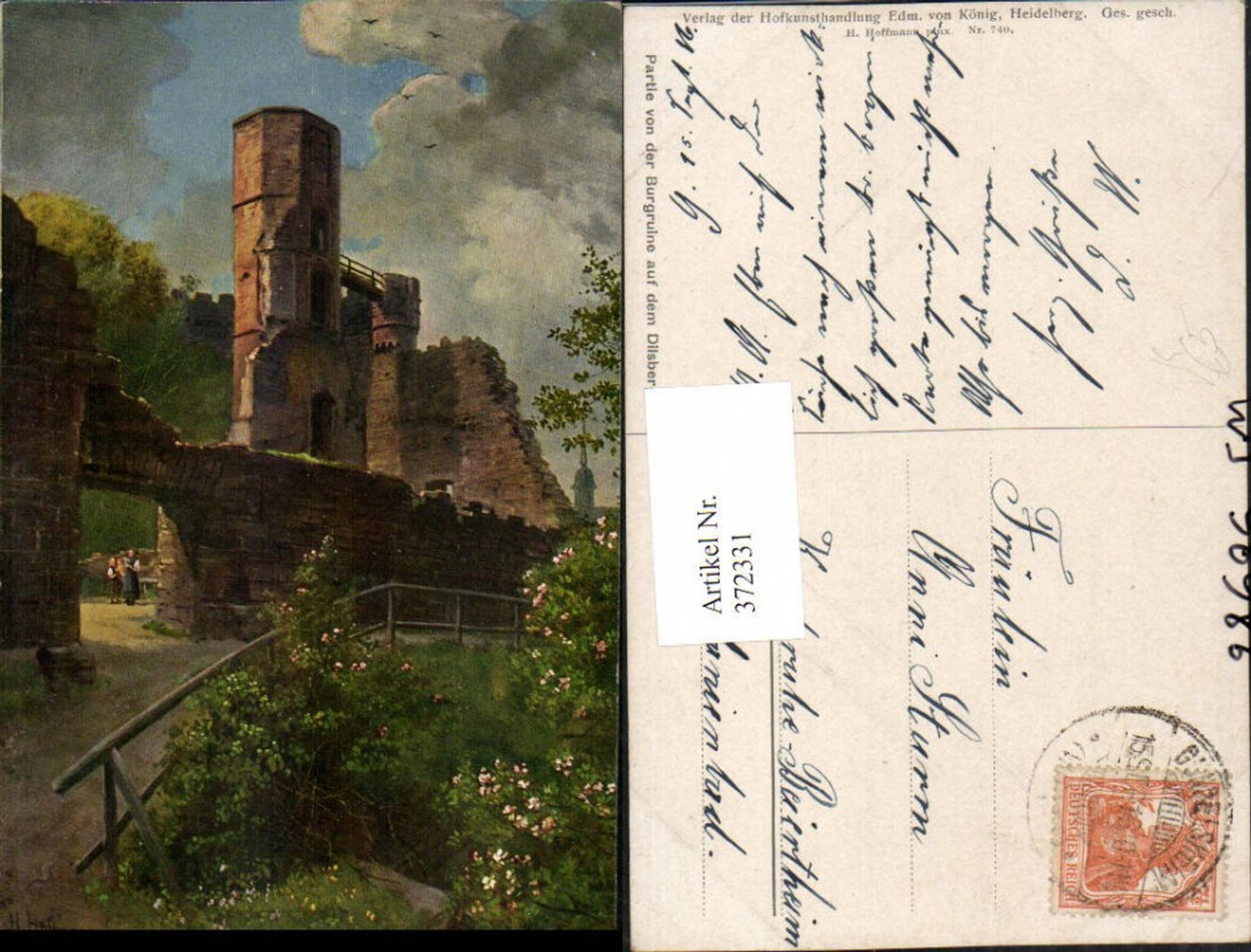372331,Künstler AK Heinrich Hoffmann Partie von d. Burgruine auf dem Dilsberg pub Edmund v. König 740