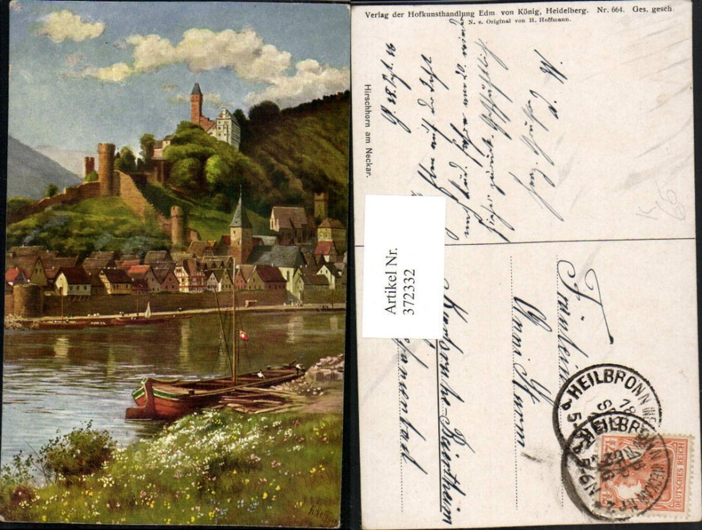 372332,Künstler AK Heinrich Hoffmann Hirschhorn am Neckar Totale Boot