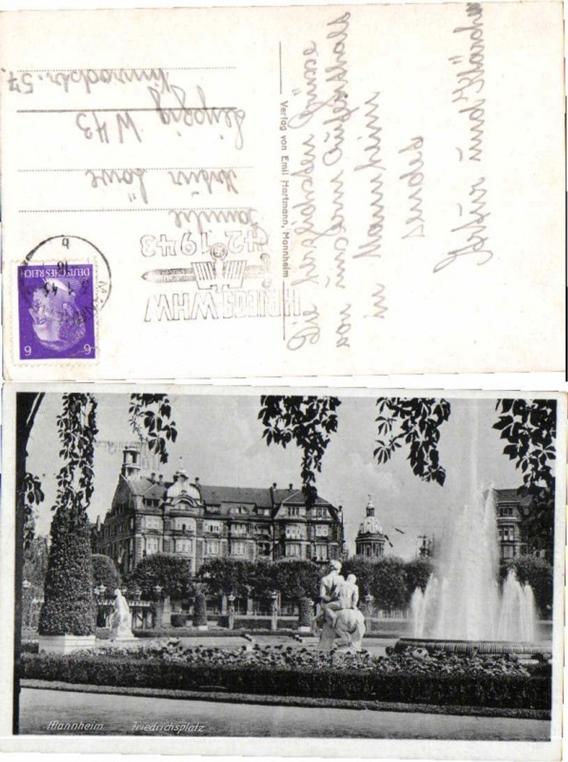 71294,Mannheim Friedrichsplatz WHW 1943 Kriegsstempel