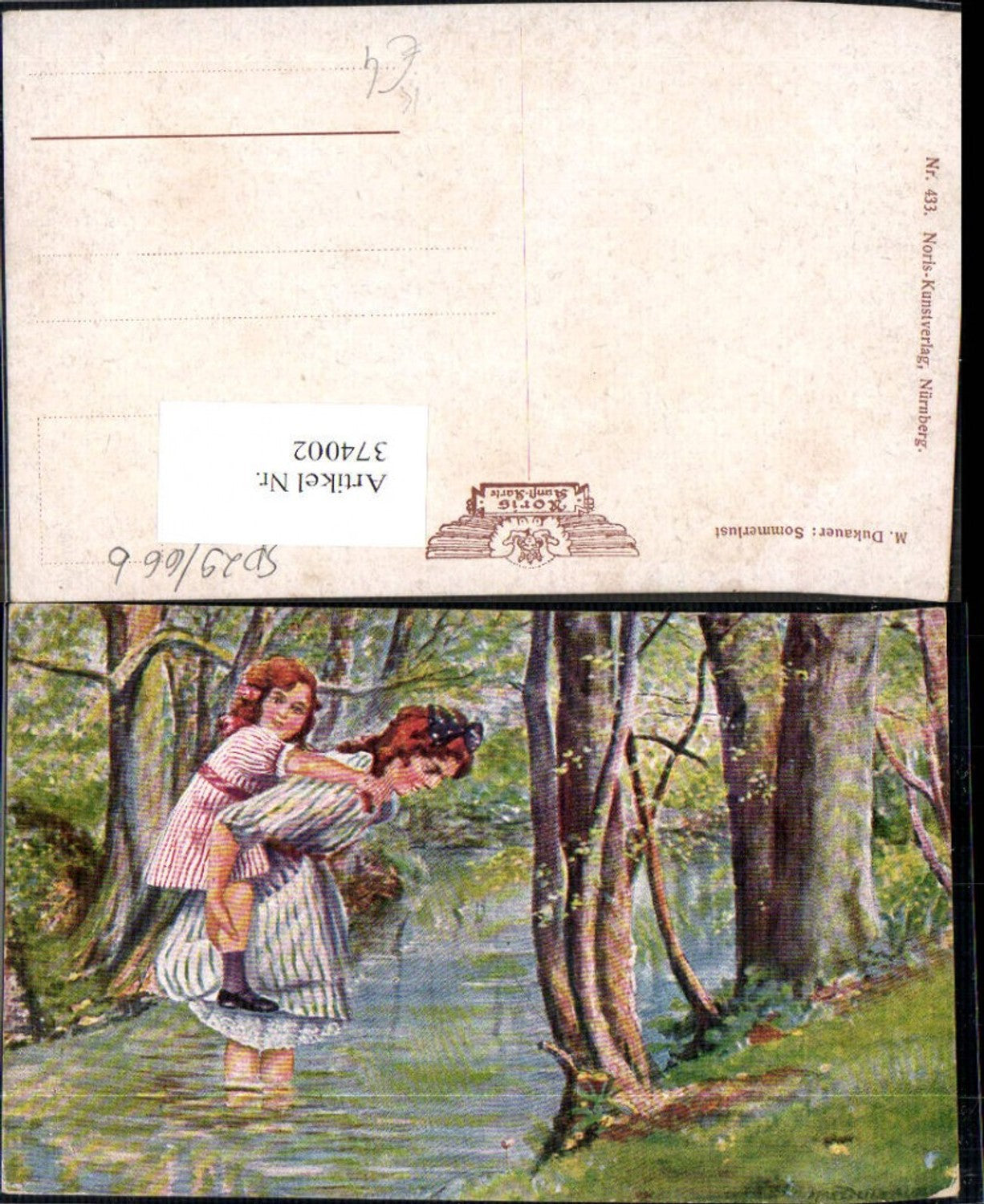 374002,Künstler Ak M. Dukauer Sommerlust Kinder Mädchen im Fluss Landschaft