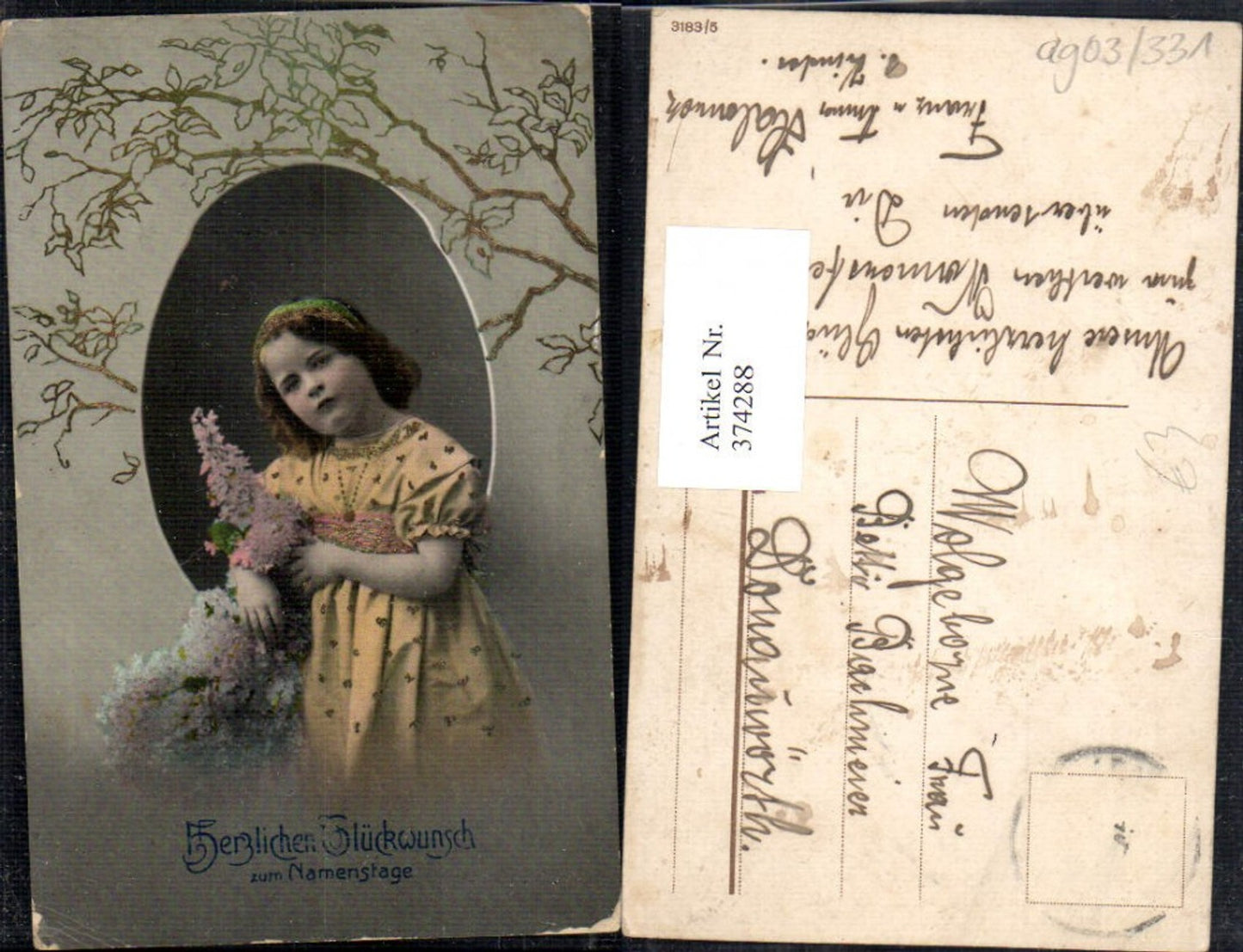 374288,Kind Mädchen Fliederzweige Haarband Goldverzierung