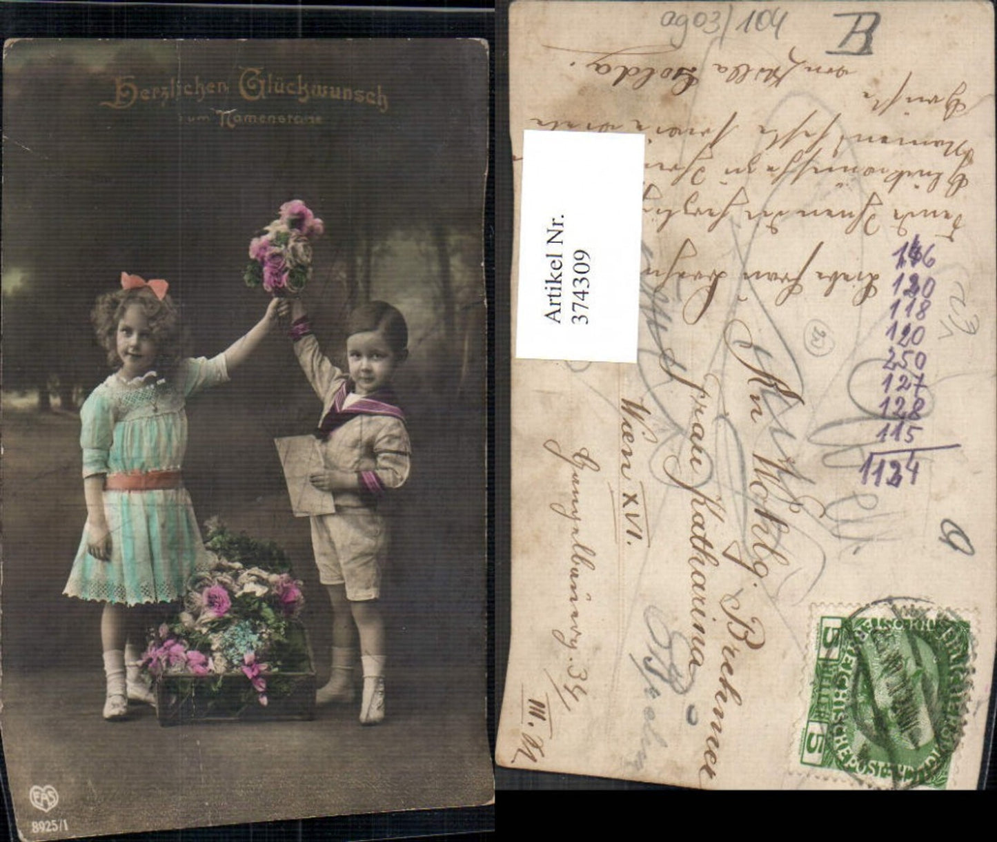374309,Foto Ak Kinder Uniform Matrosenanzug Kleid Rosenstrauß pub EAS 8925/1