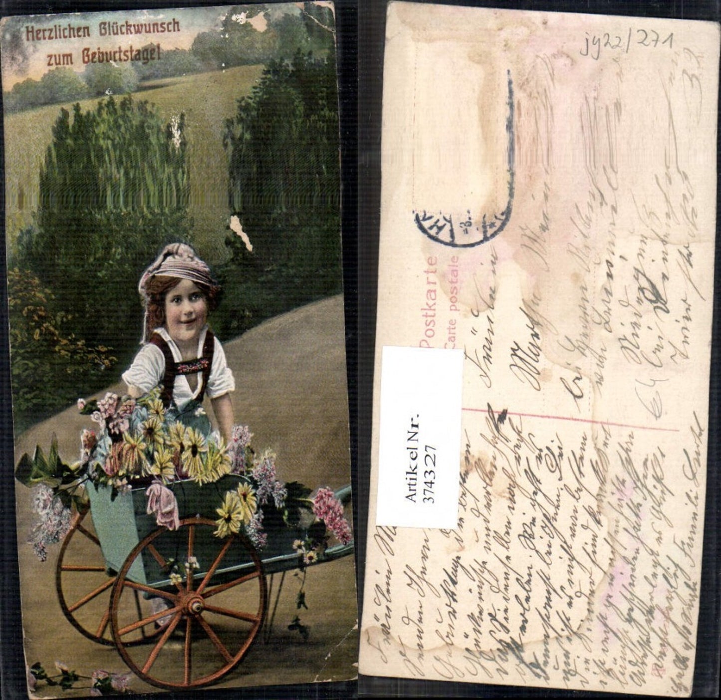 374327, Child Boy Youngster Pointed cap Wheelbarrow Wheelbarrow Flowers