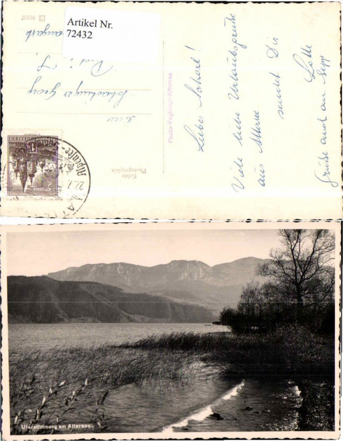 72432, Shoreline atmosphere at Lake Attersee, postcard 1935