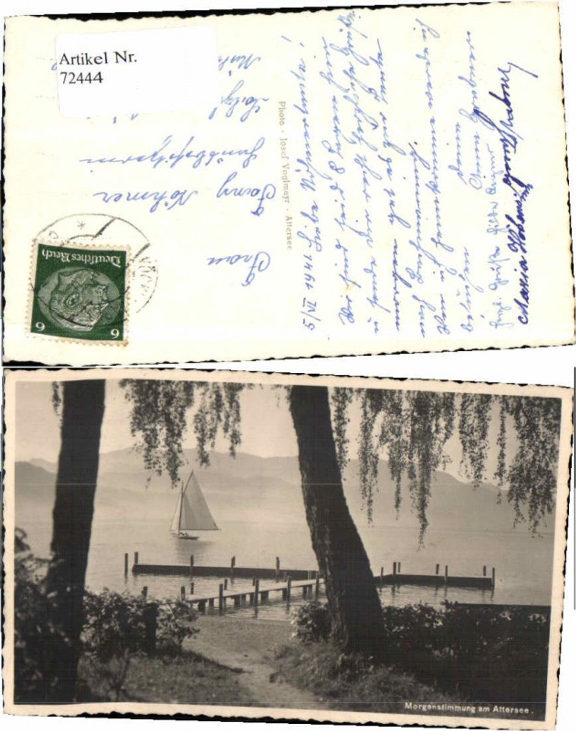 72444, Morning mood at Lake Attersee with sailboat sailing