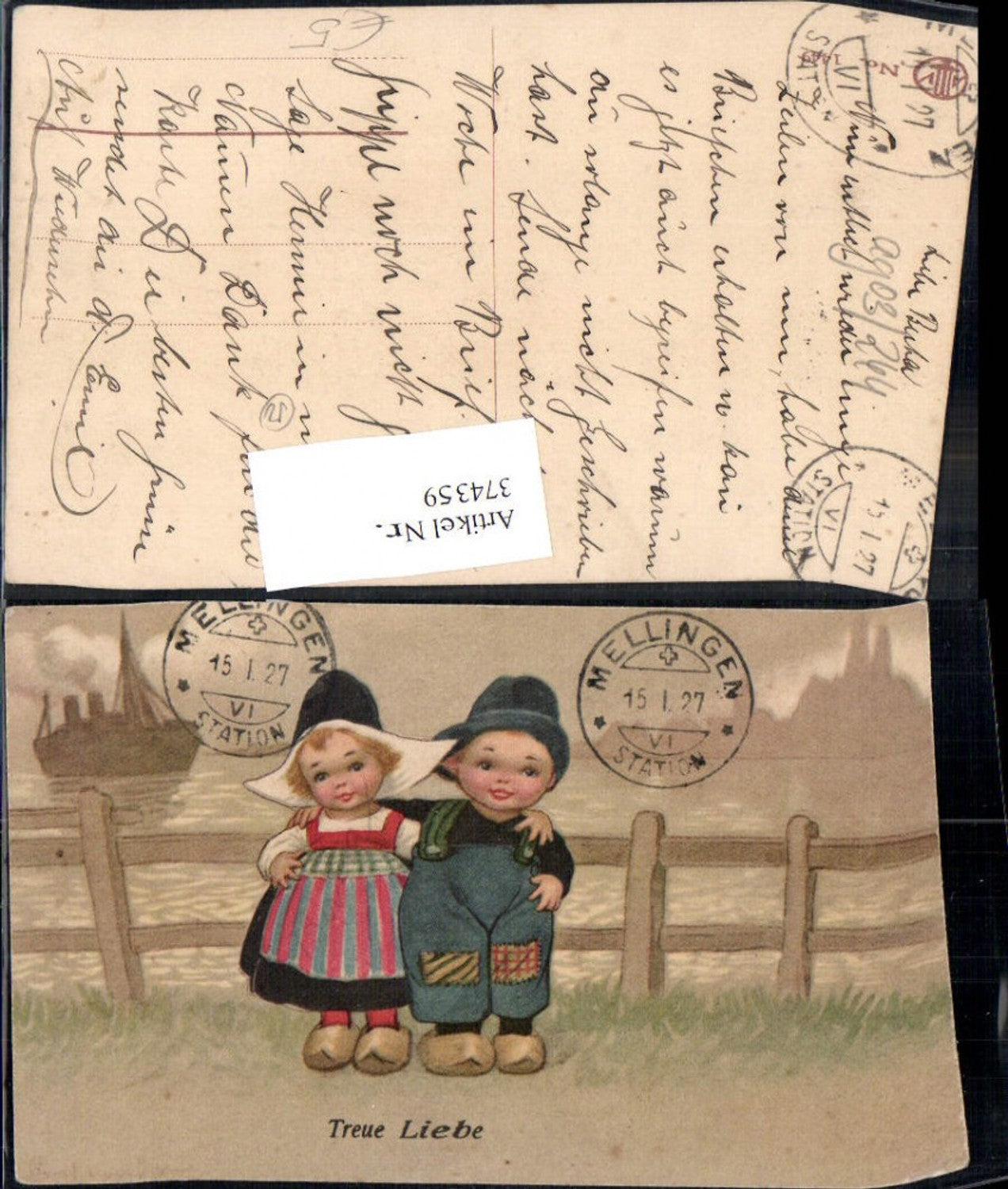 374359,Künstler Ak Kinder Tracht Niederlande Schiff Dampfer Treue Liebe