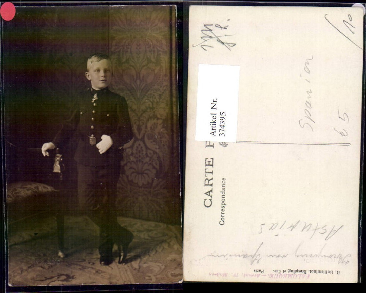 374395,Foto Ak Kind Bub Junge Kronprinz v. Spanien Uniform Adel Monarchie