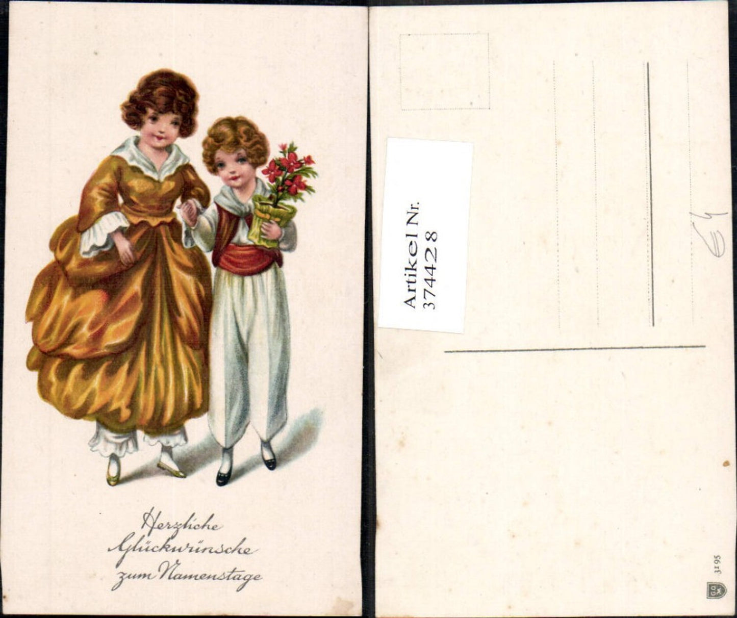 374428,Künstler Ak Kinder Händchenhalten Blumentopf Namenstag