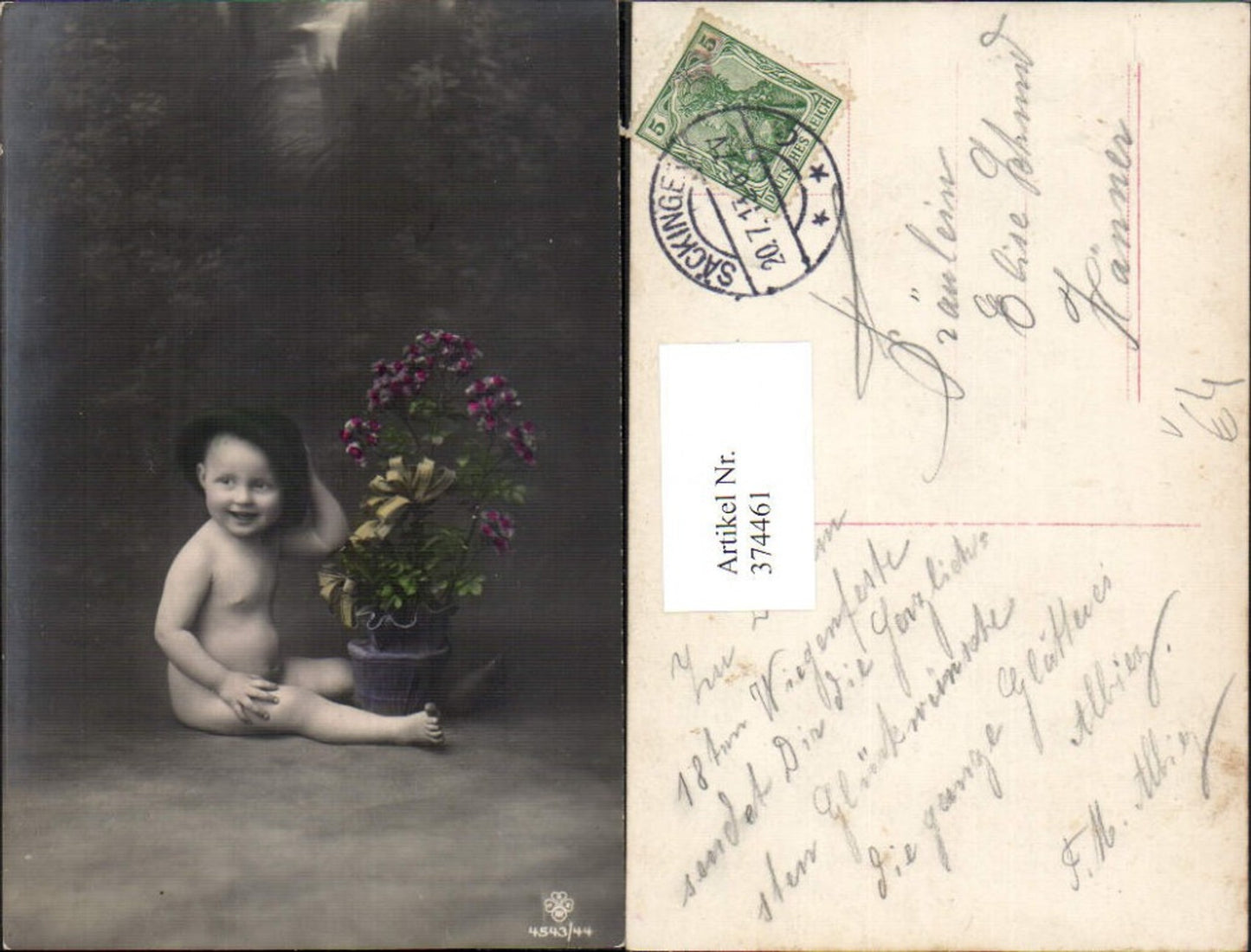 374461,Kind Kleinkind m. Hut Blumentopf Blumen pub RPH SBW 4543/44