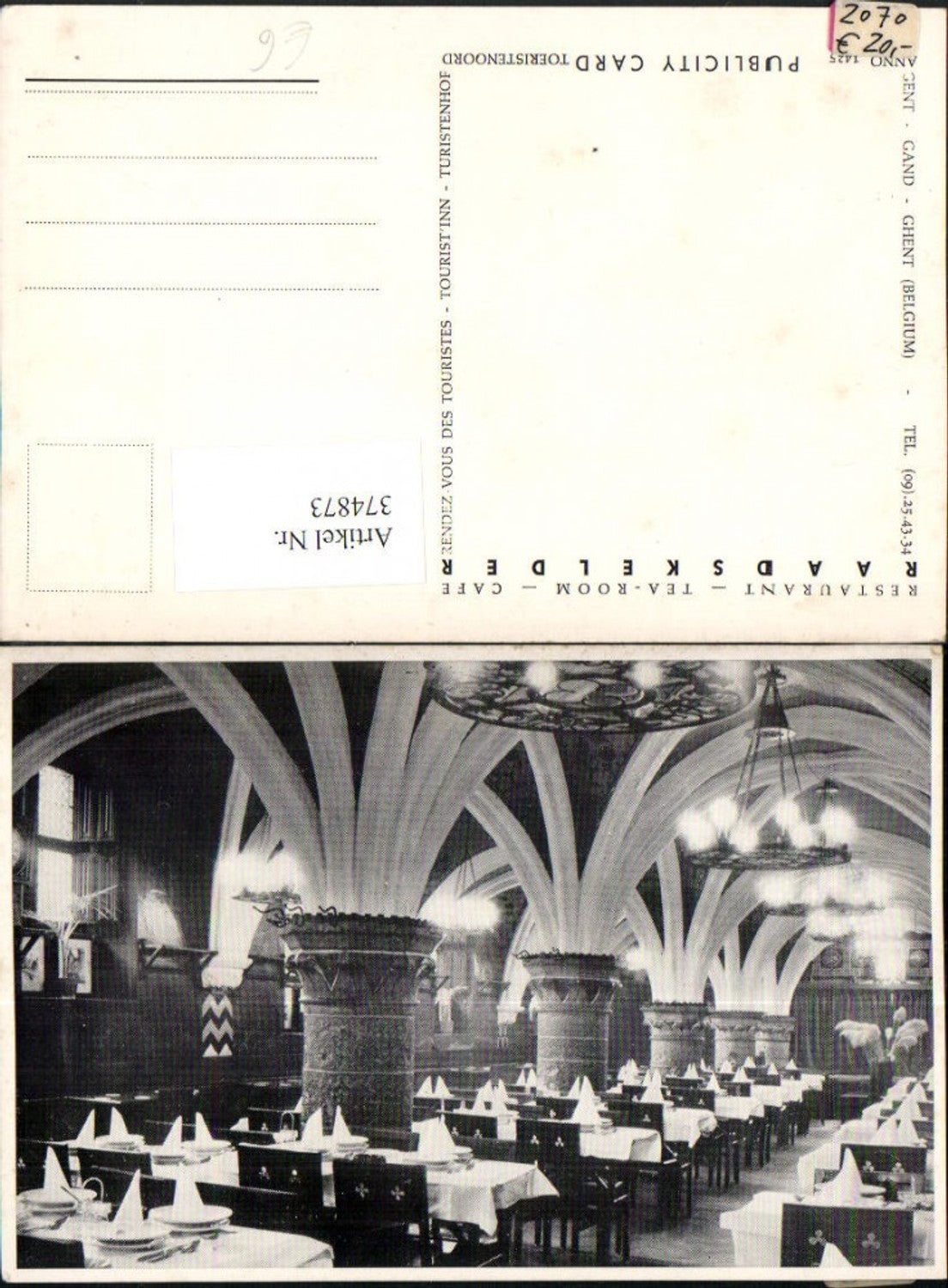 374873,Belgium Gand Gent Raadskelder Restaurant Innenansicht