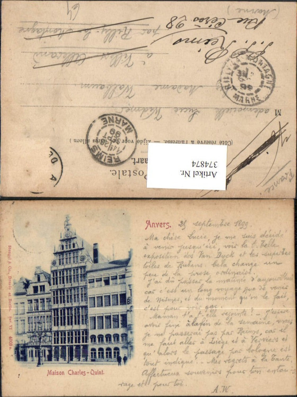 374874,Belgium Anvers Antwerpen Maison Charles-Quint Gebäude pub Stengel & Co 4008a