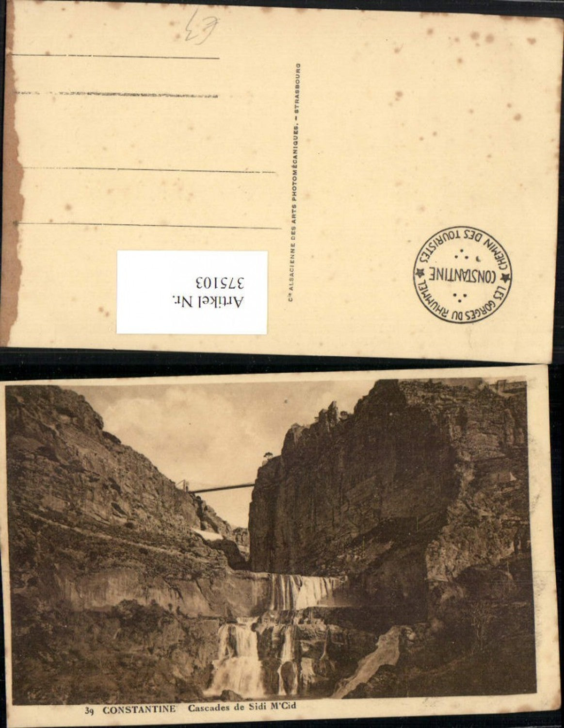 375103,Algeria Constantine Cascades de Sidi M'Cid Wasserfall Brücke