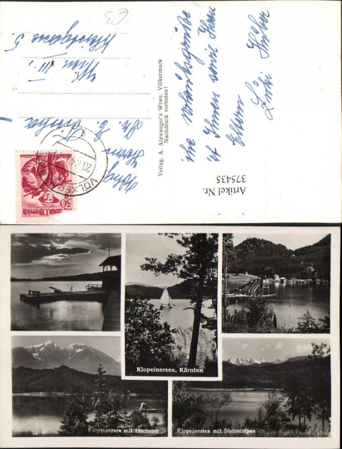 375435,Klopeinersee See b. St. Kanzian Segelboot Bergkulissen Mehrbildkarte