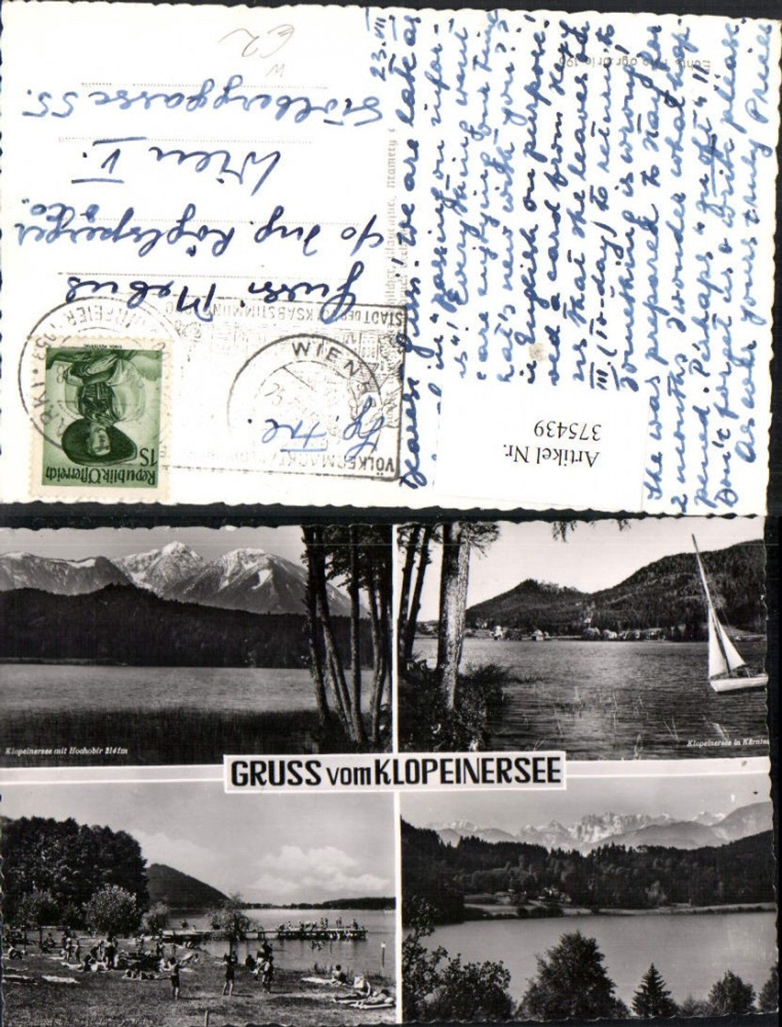 375439,Gruß vom Klopeinersee See b. St. Kanzian Strandbad Bergkulissen Mehrbildkarte