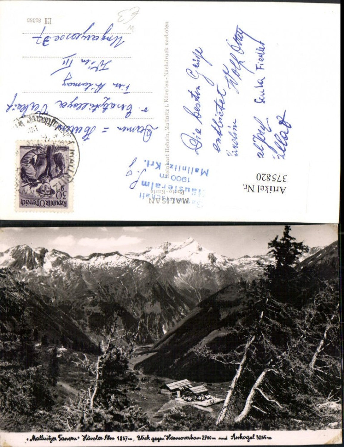 375820,Mallnitzer Tauern Hänsler-Alm Almhütte b. Mallnitz geg. Ankogel Bergkulisse