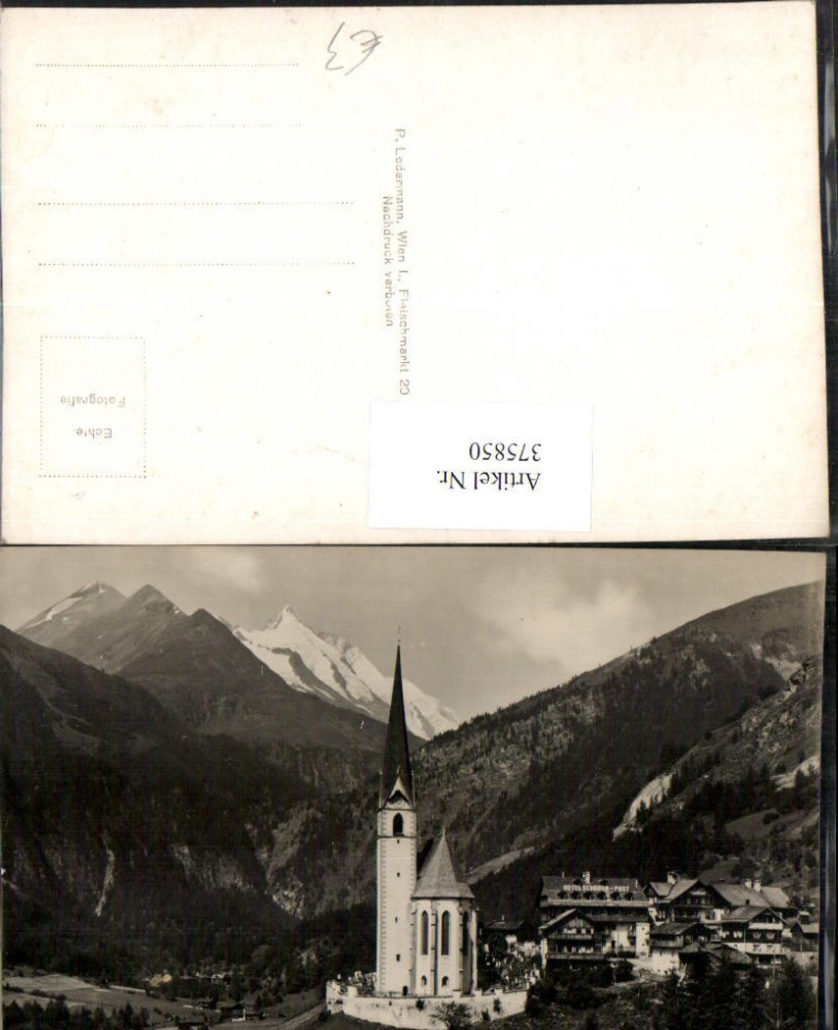 375850,Heiligenblut Teilansicht Kirche Hotel Schober m. Großglockner Bergkulisse