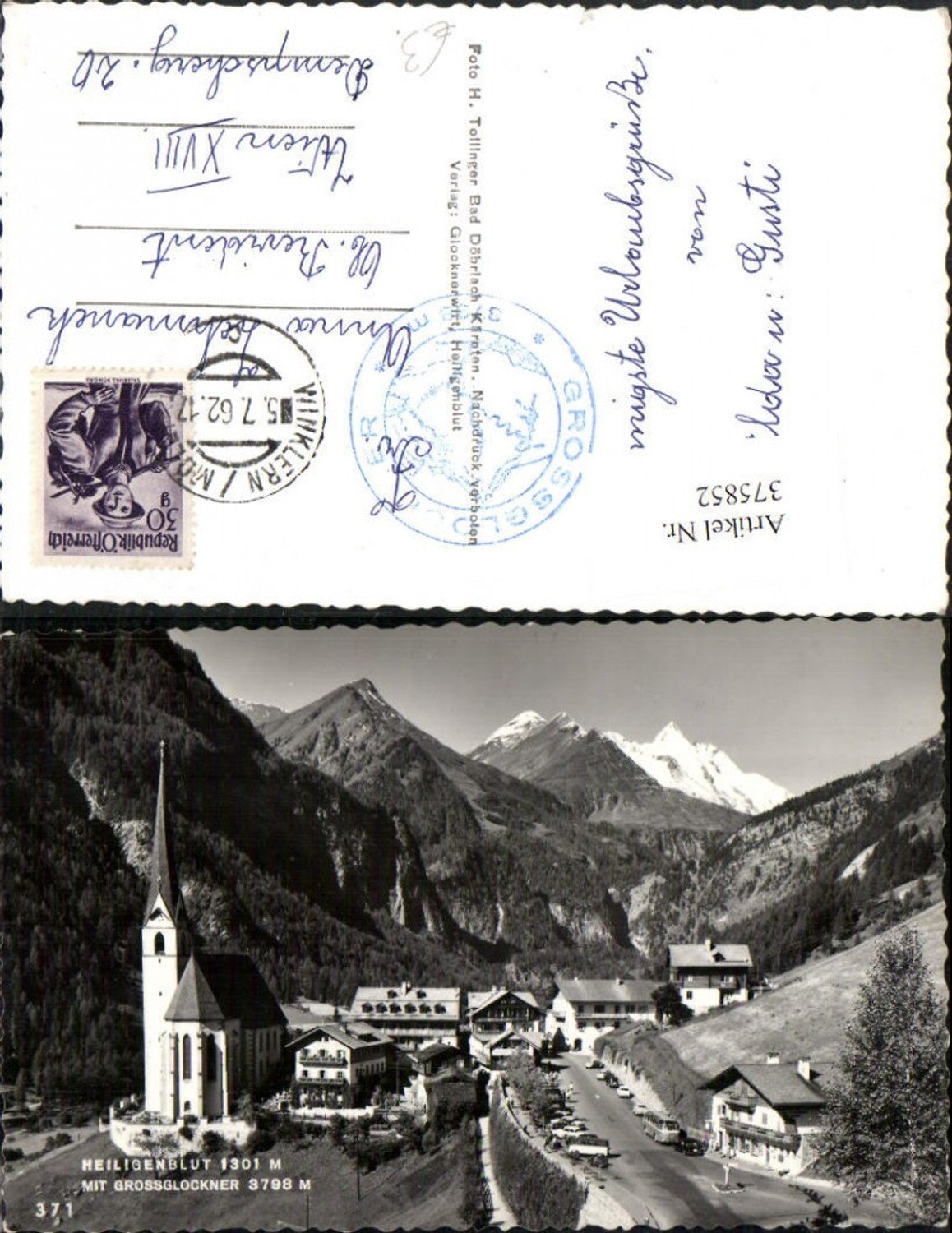 375852,Heiligenblut Teilansicht Kirche m. Großglockner Bergkulisse