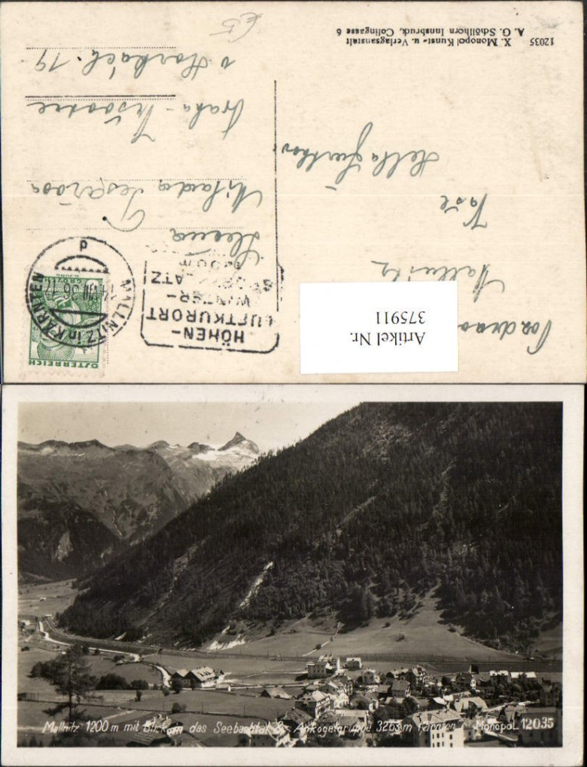 375911,Mallnitz Totale m. Seebachtal u. Ankogelgruppe Bergkulisse