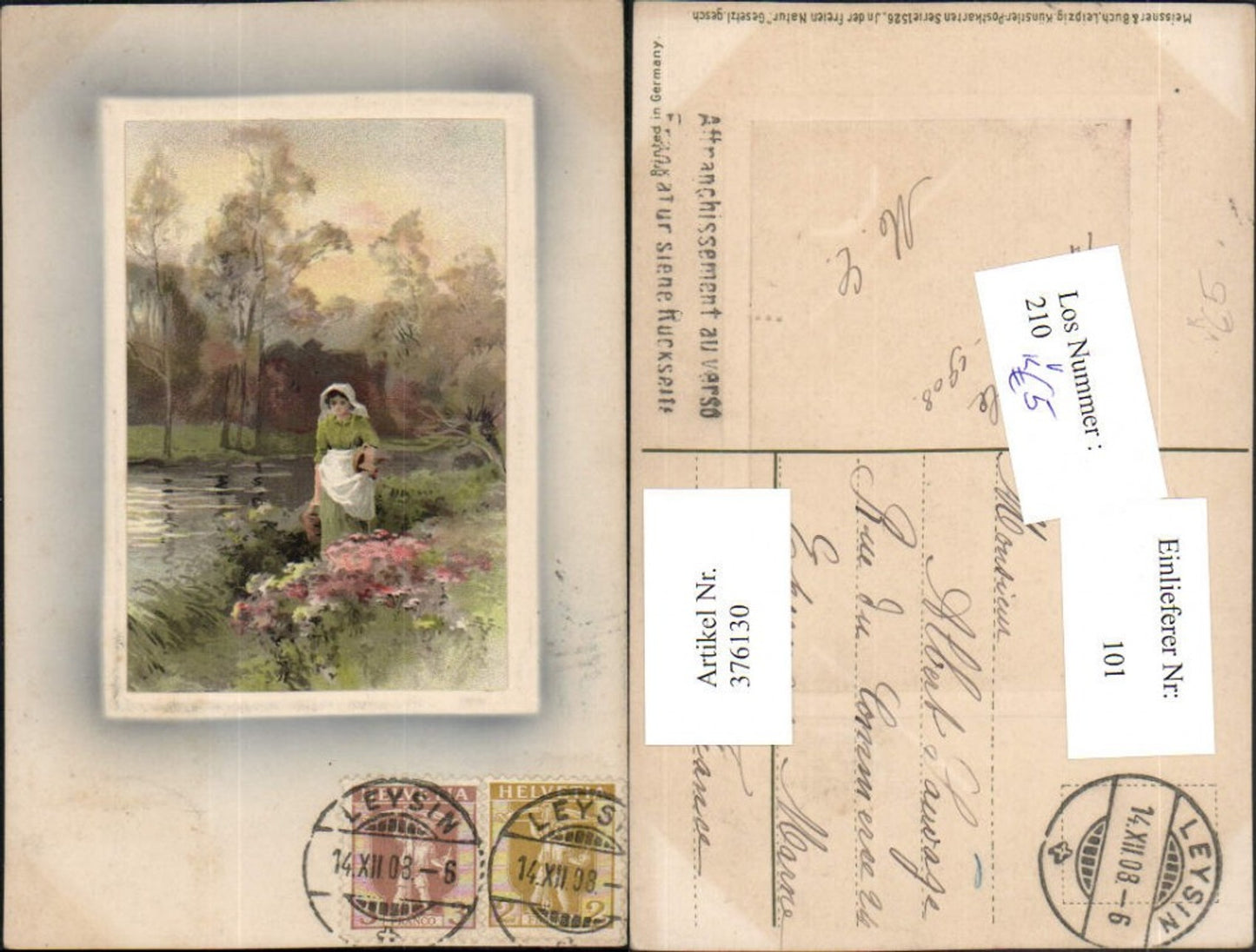 376130,Meissner & Buch 1526 Künstlerkarte In d. Freien Natur Landschaft Präge Passepartout