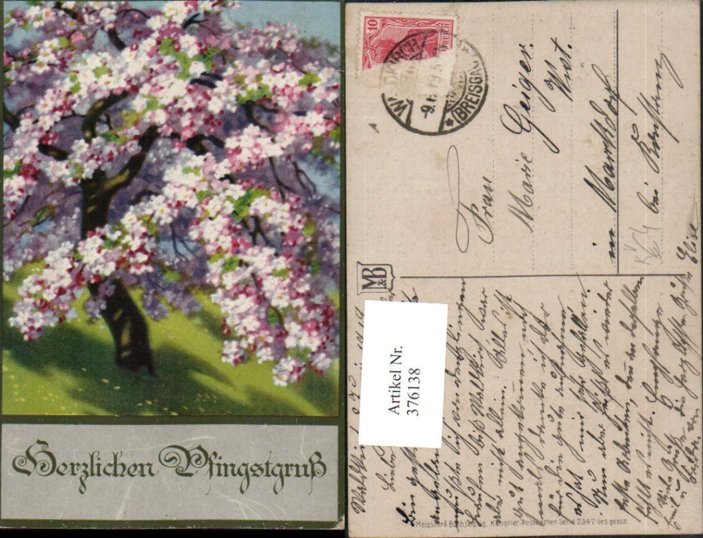 376138,Meissner & Buch 2347 Künstlerkarte Pfingsten Baumblüte