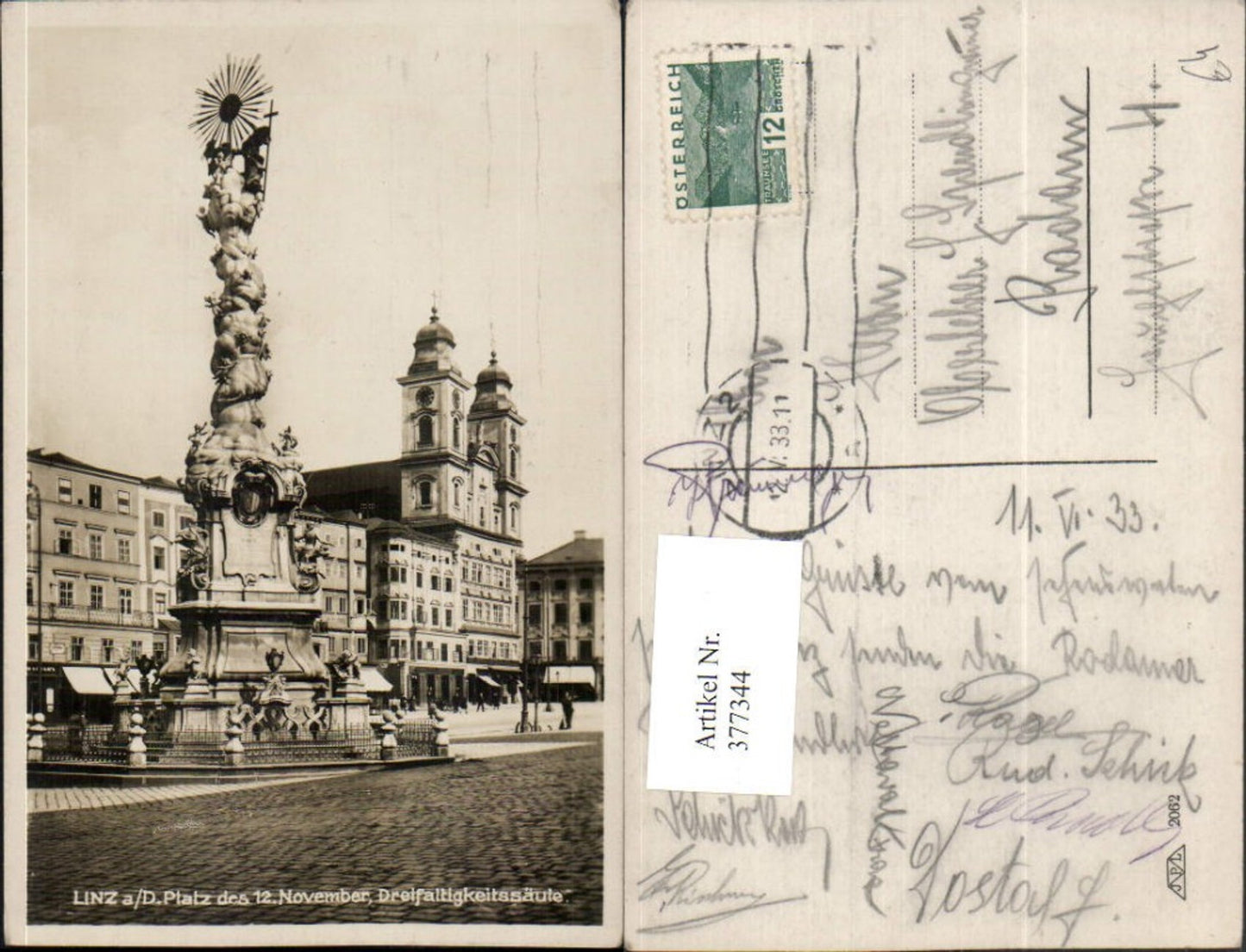 377344,Linz an d. Donau Hauptplatz Dreifaltigkeitssäule Kirche