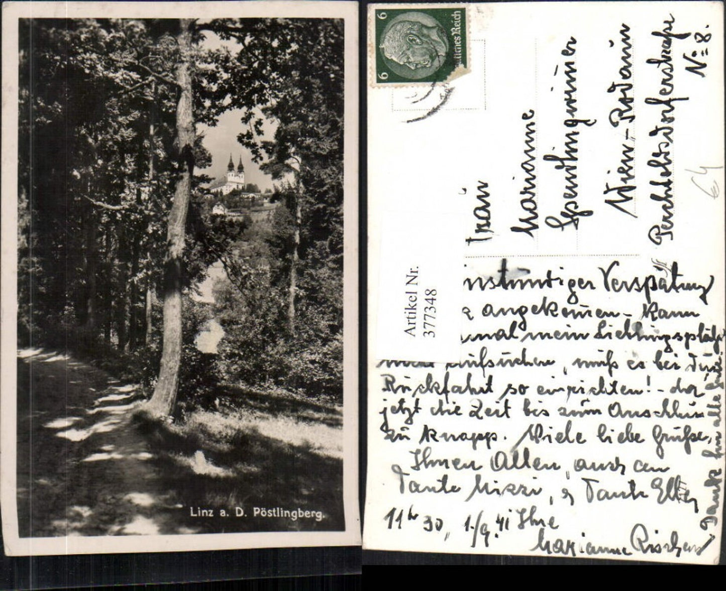 377348,Linz an d. Donau Blick zum Pöstlingberg Wegpartie