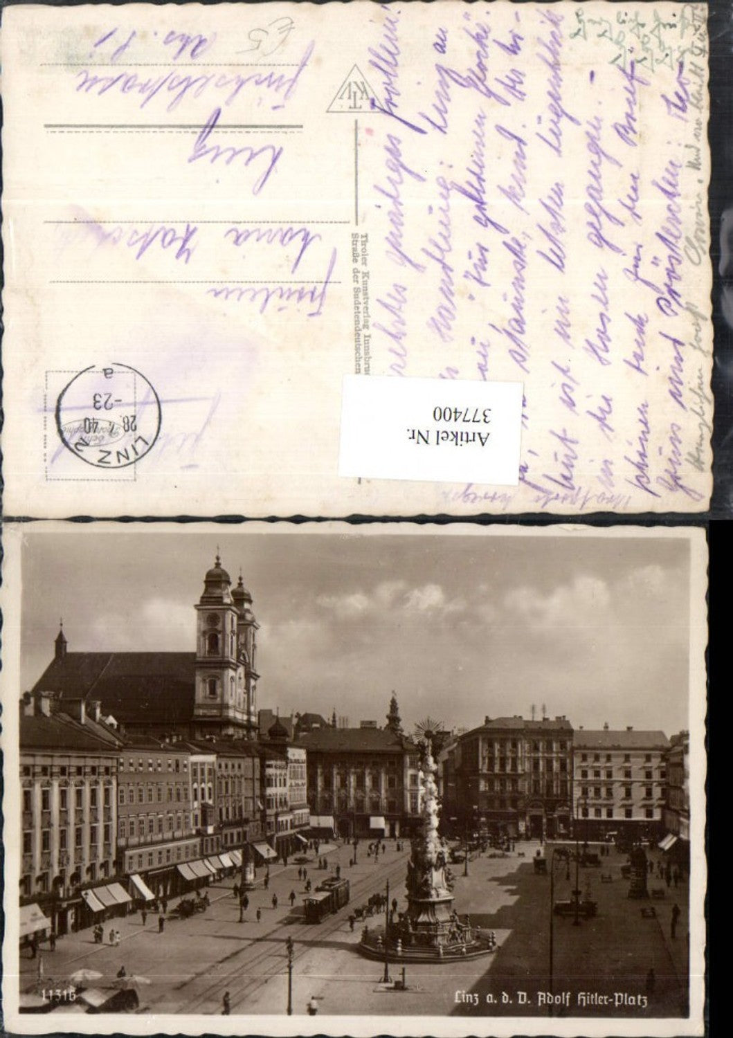 377400,Linz an d. Donau Hauptplatz Dreifaltigkeitssäule Geschäfte Kirche