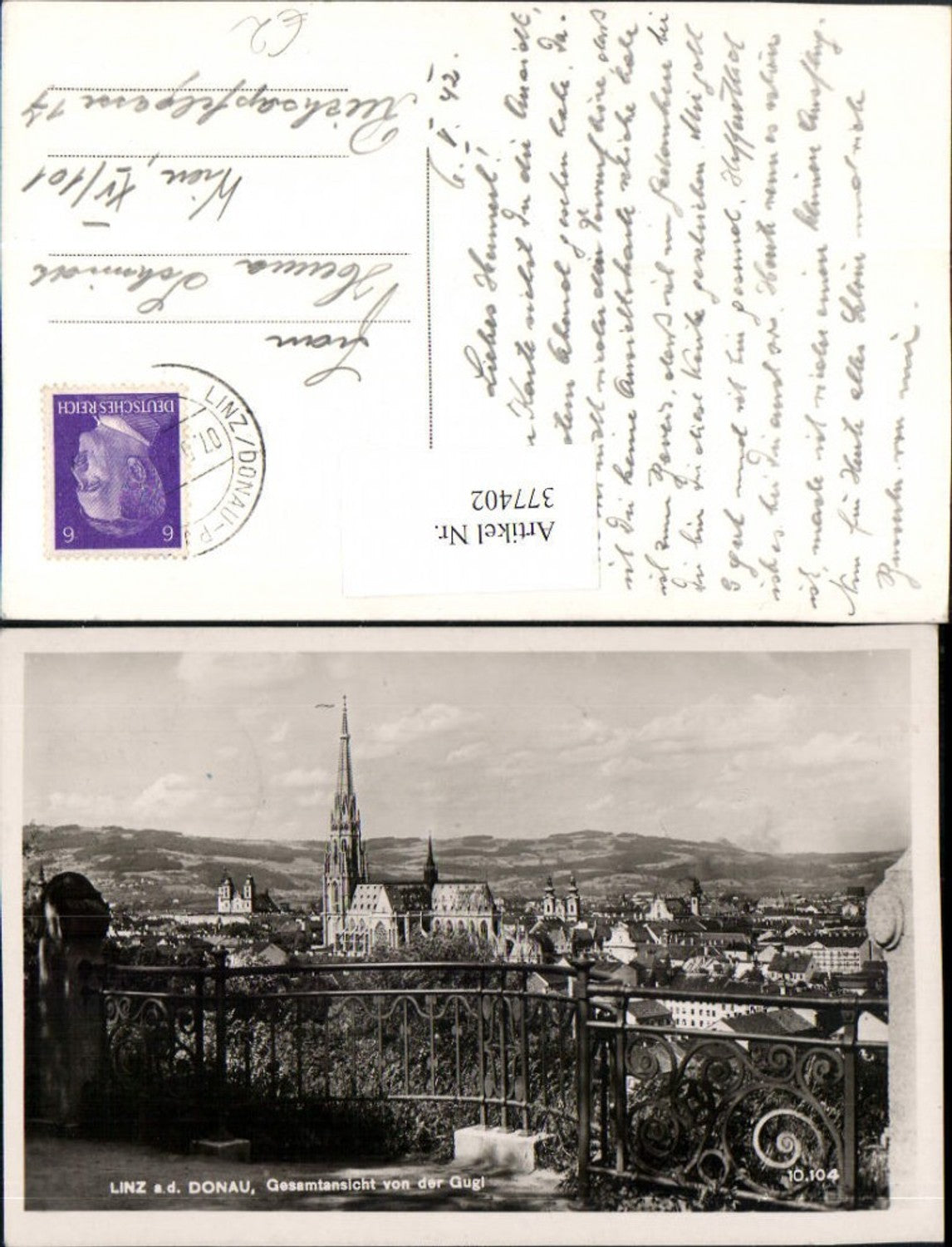 377402,Linz an d. Donau Teilansicht m. Dom Kirche von der Gugl