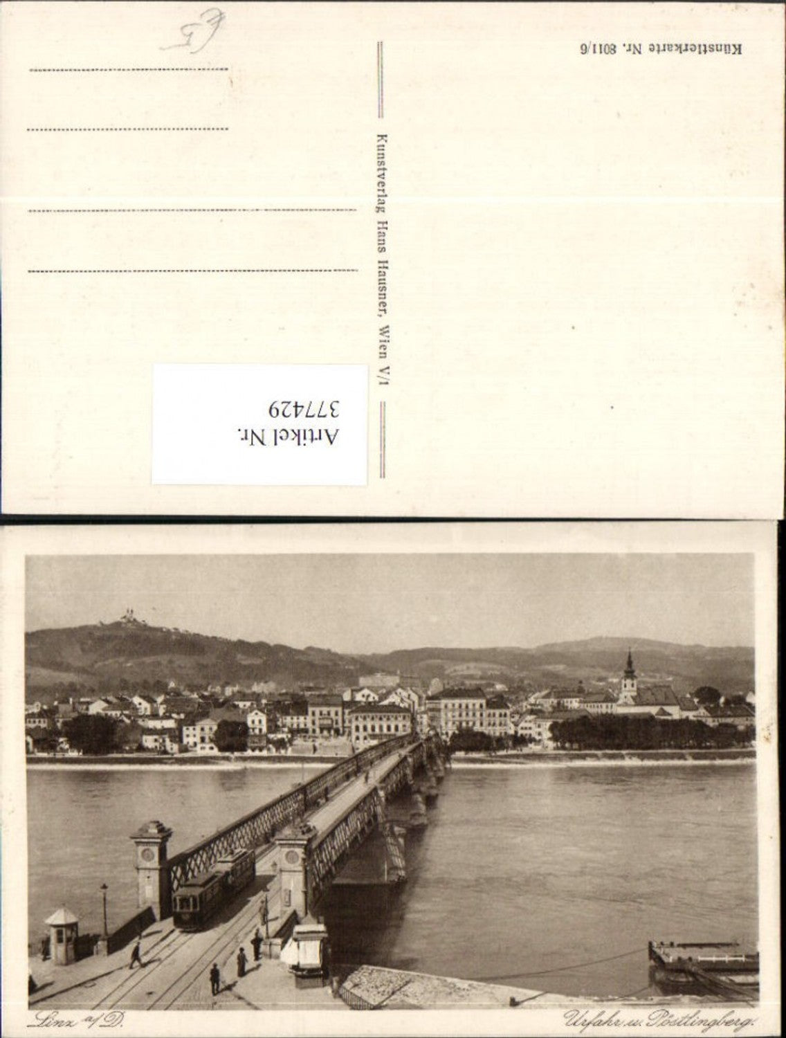 377429,Linz an d. Donau Brücke Urfahr Teilansicht m. Pöstlingberg