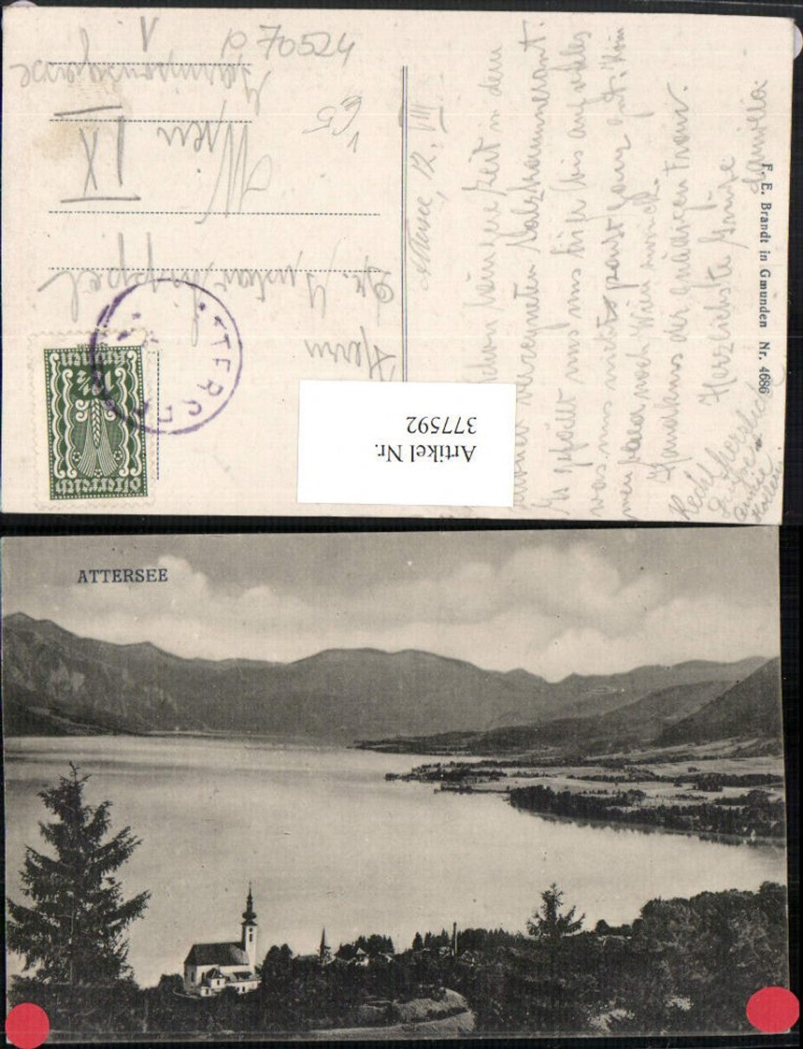 377592,Attersee Totale See Bergkulisse pub F. E. Brandt 4686