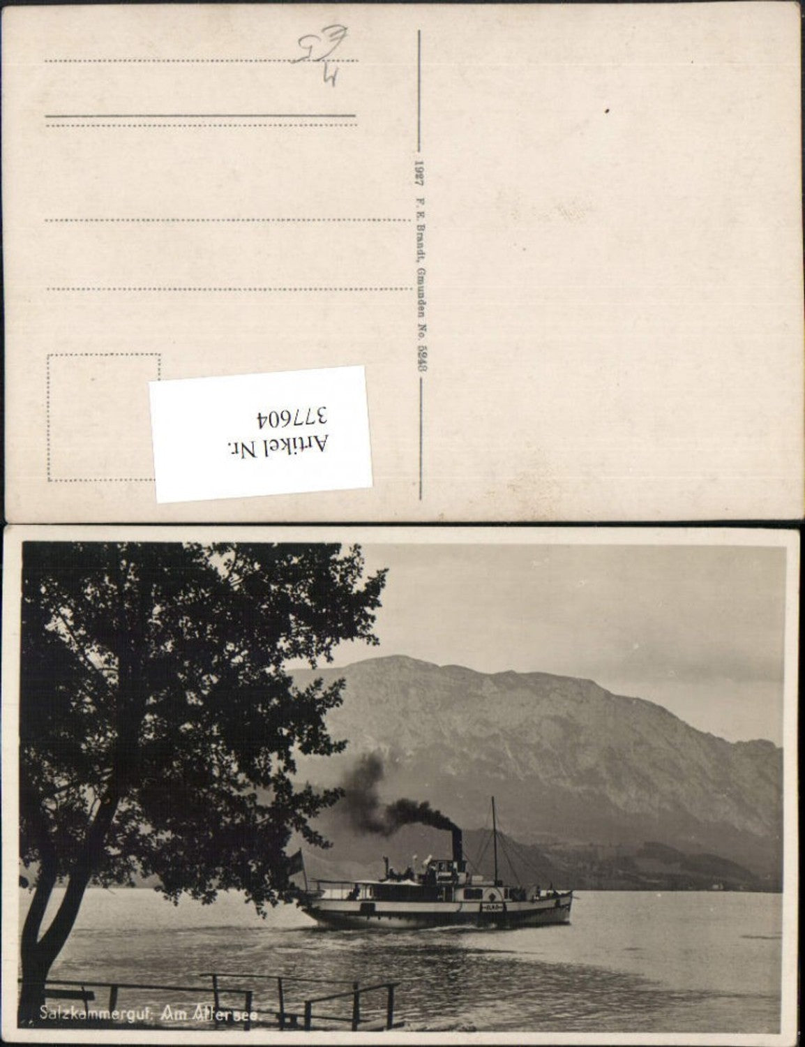 377604,Attersee See Dampfer Schiff Alma Bergkulisse pub F. E. Brandt 5248