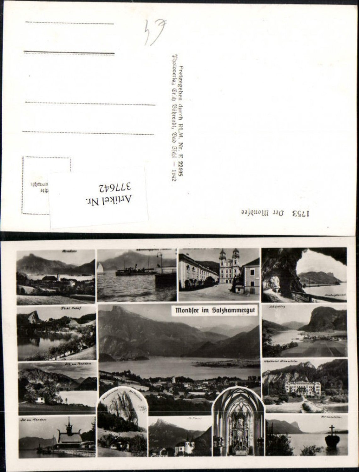 377642,Mondsee Totale Kloster Dampfer Schiff Tunnel Waldhotel Kreuzstein Mehrbildkarte