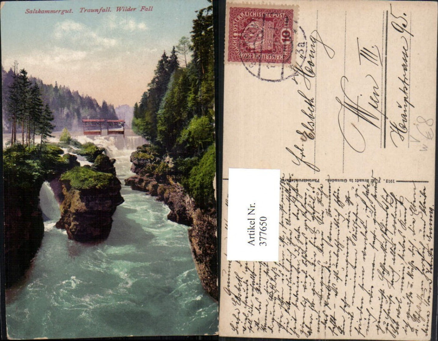 377650,Traunfall Wilder Fall Wasserfall b. Roitham pub F. E. Brandt 1084