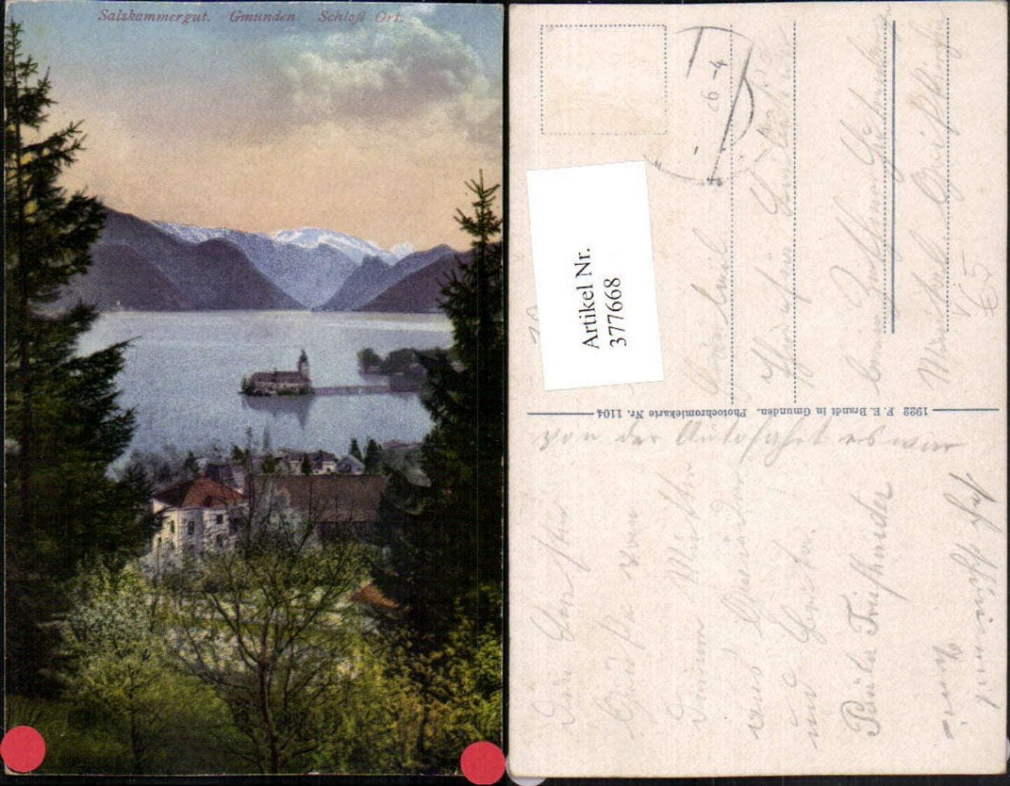 377668,Gmunden Schloss Ort Orth Bergkulisse pub F. E. Brandt 1104