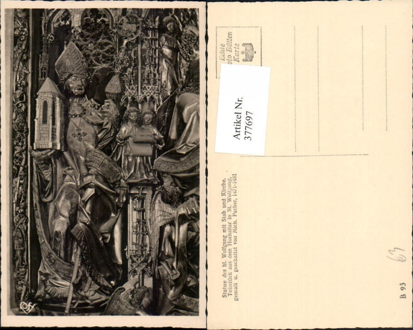 377697,St. Wolfgang Hochaltar Teilstück Statue des hl. Wolfgang m. Stab u. Kirche pub Cosy