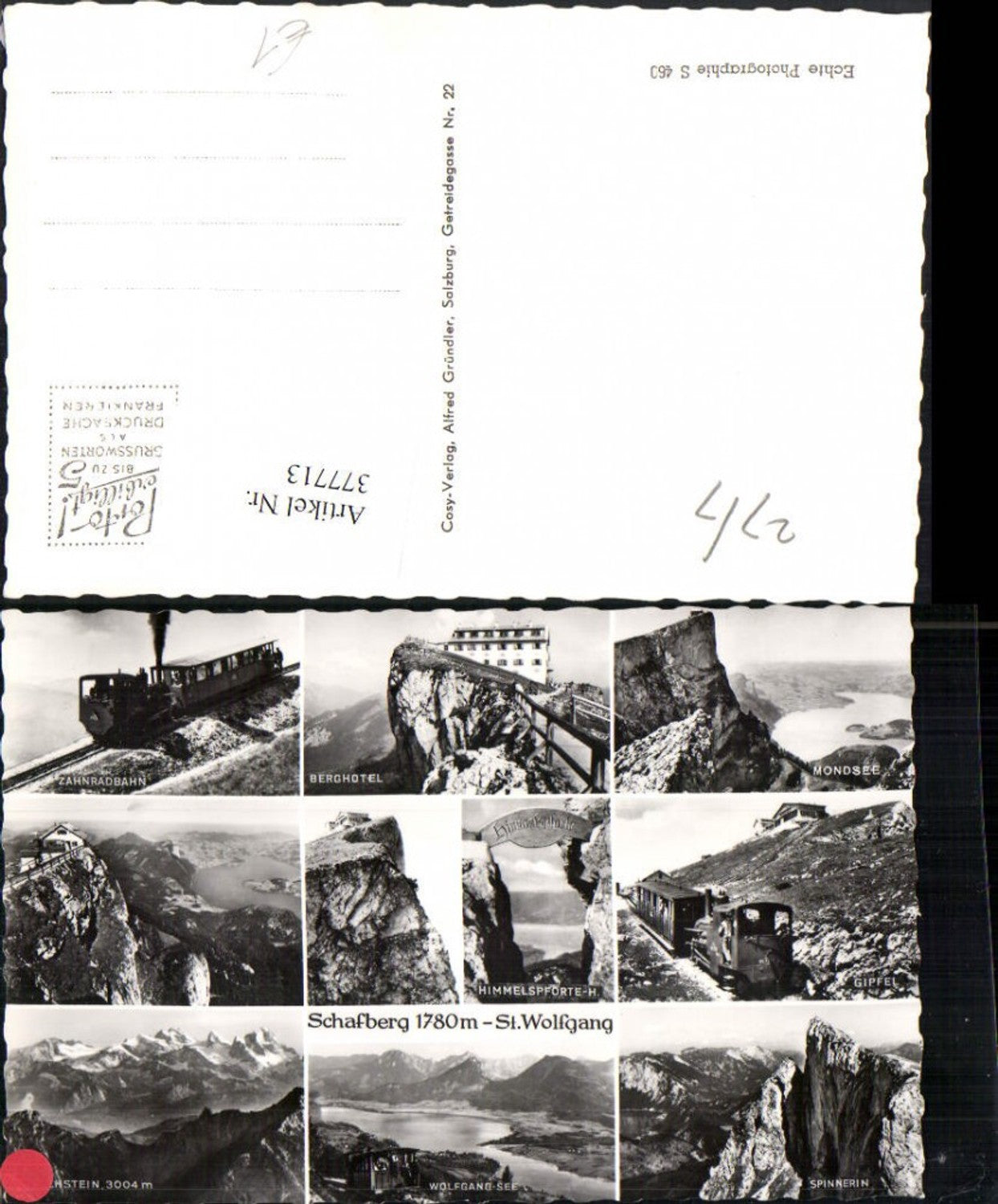 377713,Schafberg b. St. Wolfgang Berghotel Zahnradbahn Mondsee Mehrbildkarte