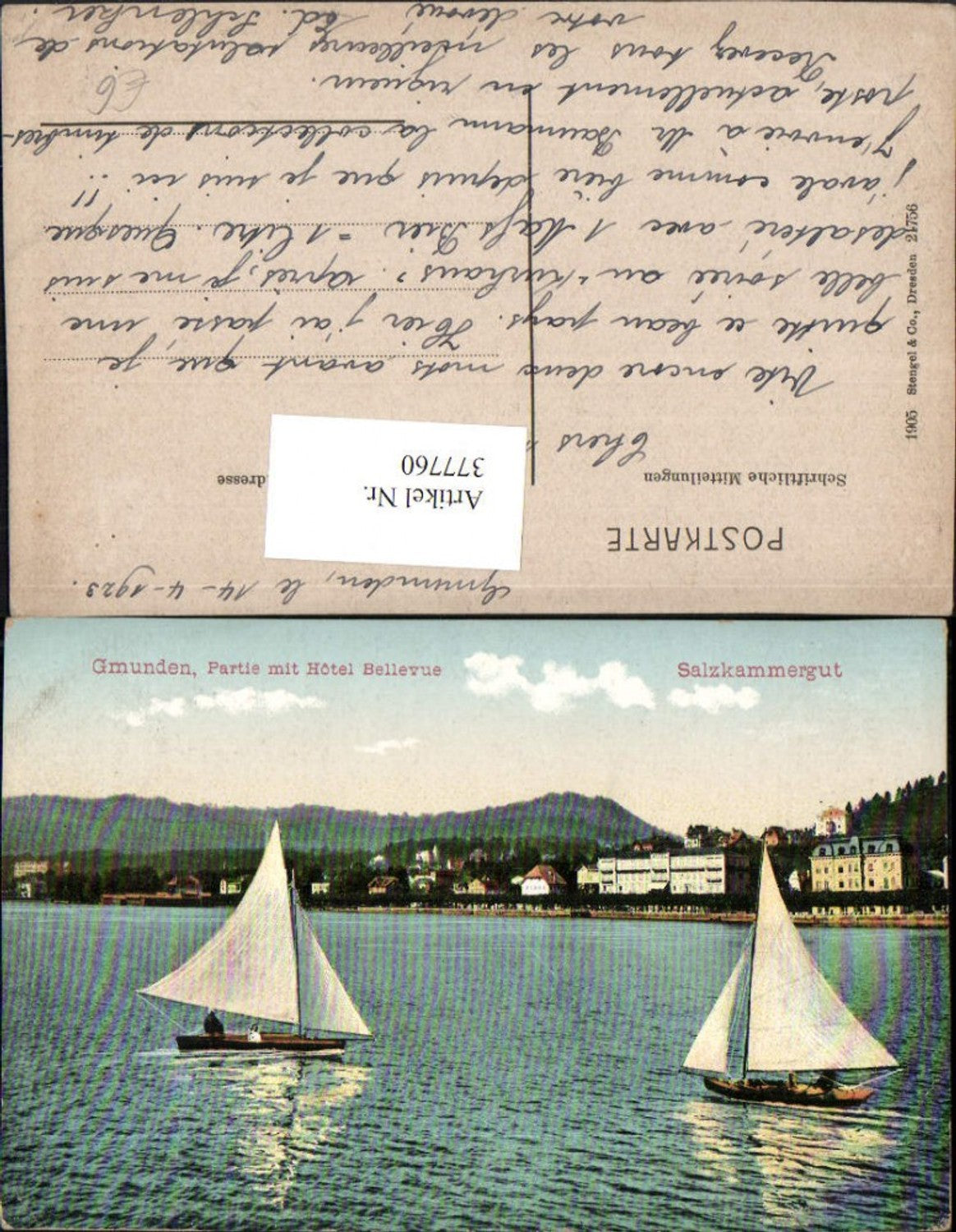 377760,Gmunden Partie m. Hotel Bellevue Segelboote pub Stengel & Co 21756