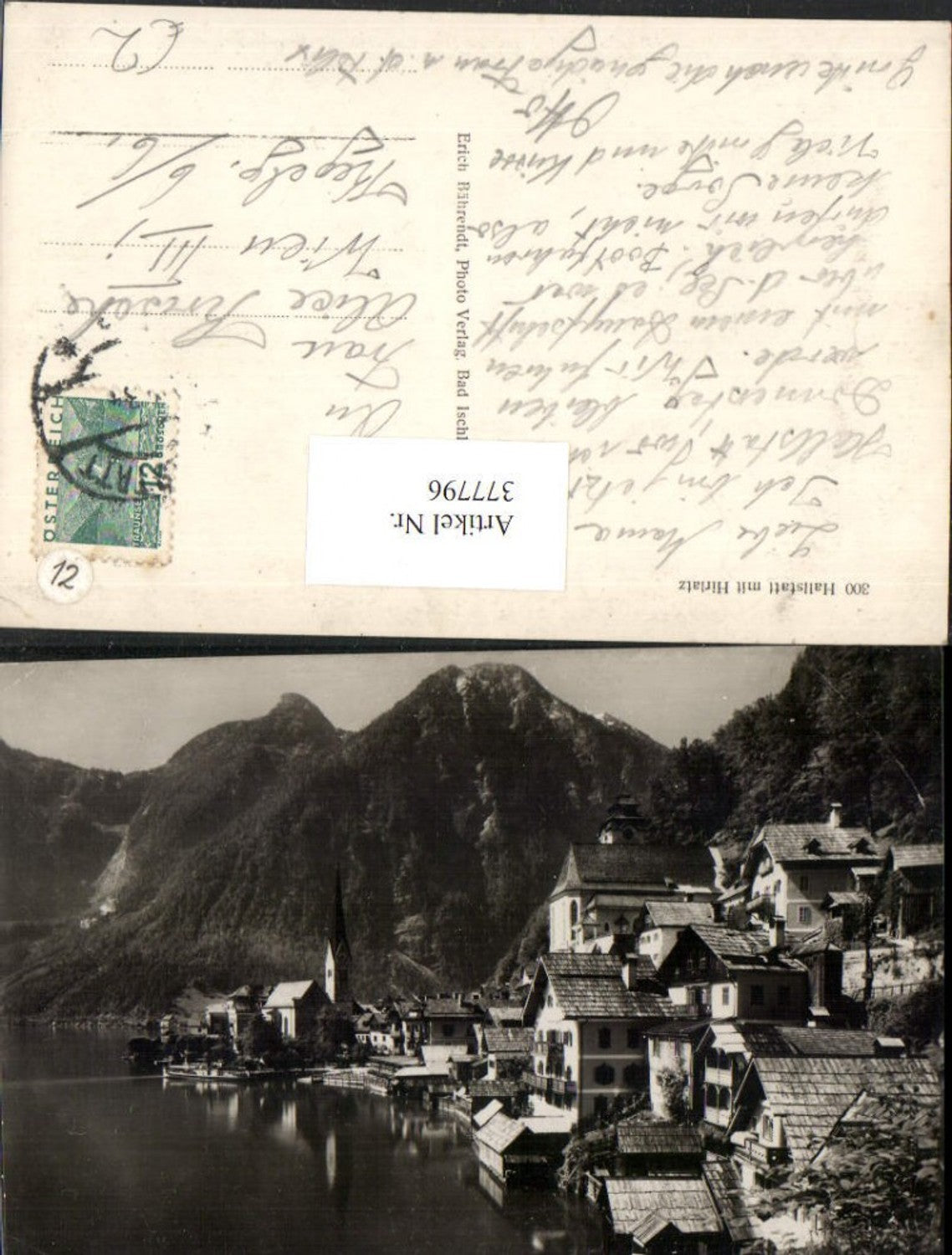 377796,Hallstatt Teilansicht Kirche m. Hirlatz Bergkulisse