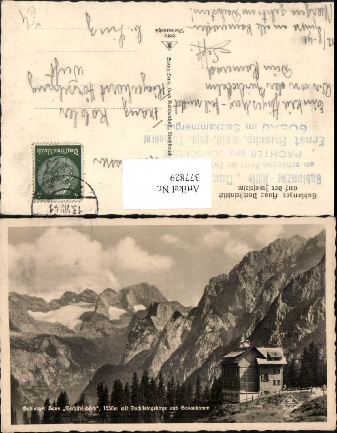 377829,Gablonzerhaus Berghütte b. Gosau m. Dachstein u. Gosaukamm Bergkulisse