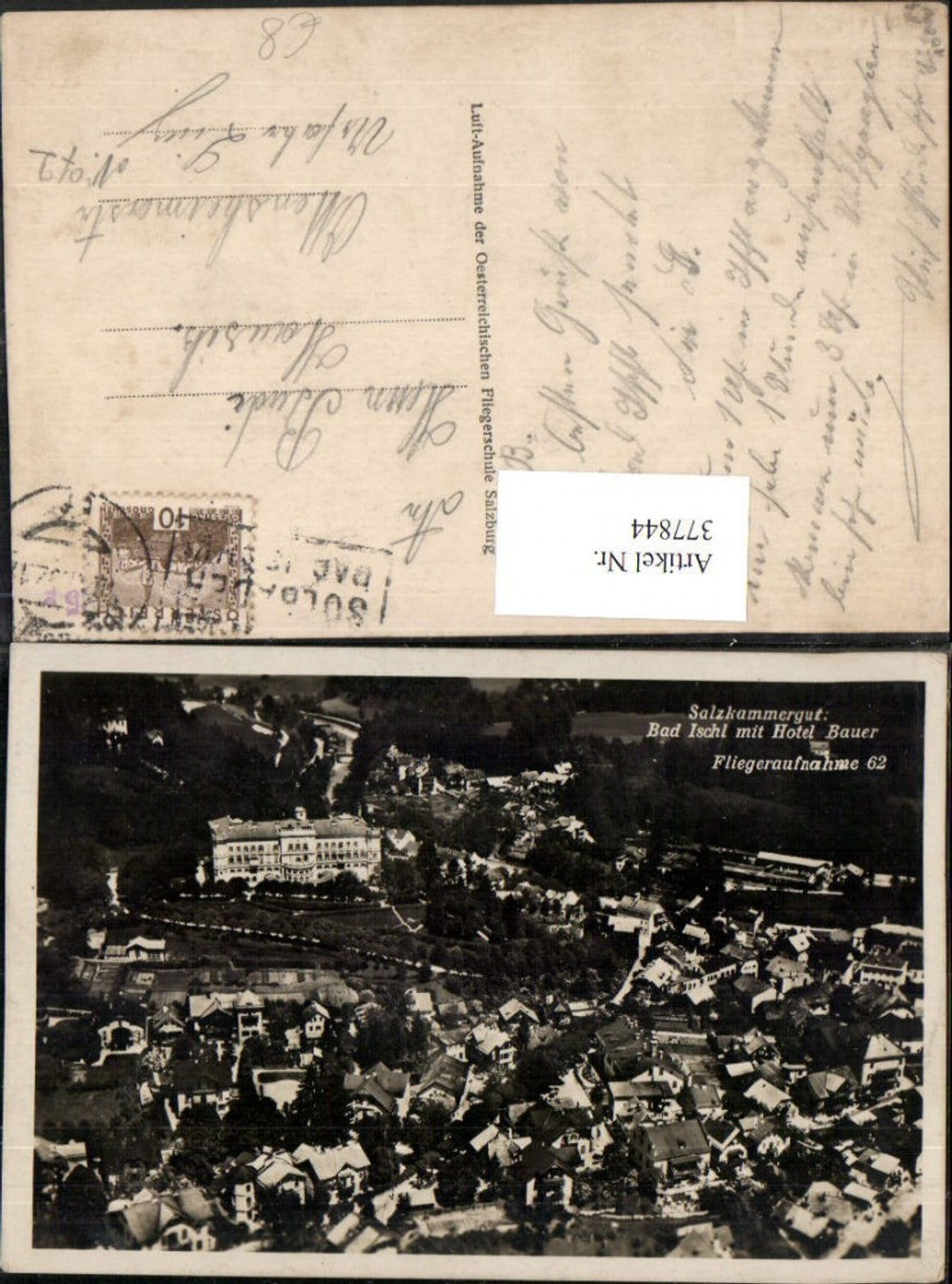 377844,Bad Ischl Totale m. Hotel Bauer Fliegeraufnahme 62