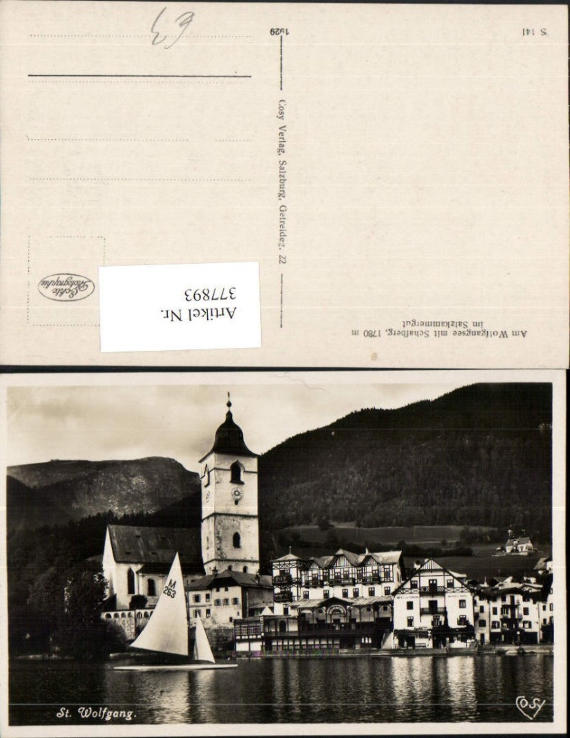 377893,St. Wolfgang Teilansicht Kirche Hotel zum Weißen Rössl Segelboot pub Cosy