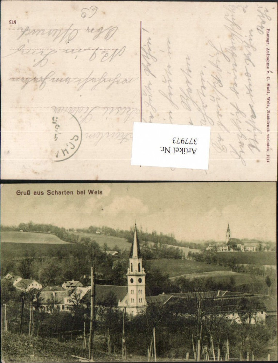 377973,Gruß aus Scharten b. Wels Teilansicht Kirche
