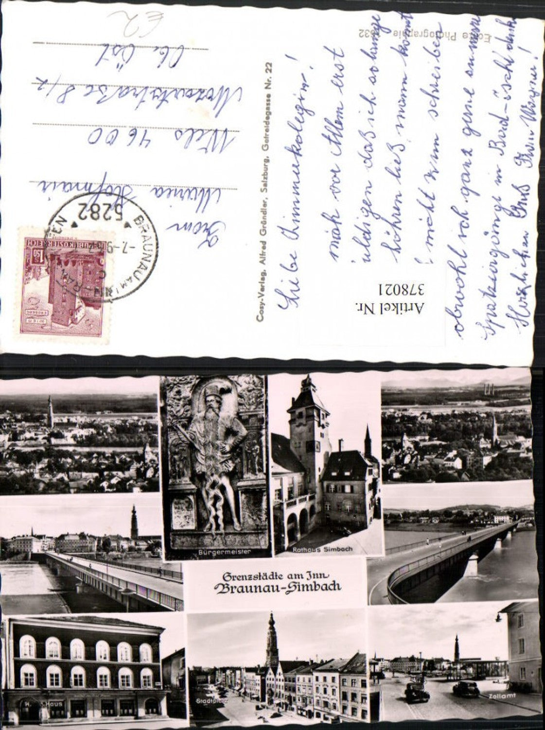 378021,Braunau Simbach am Inn Totale Brücke Zollamt Stadtplatz Mehrbildkarte