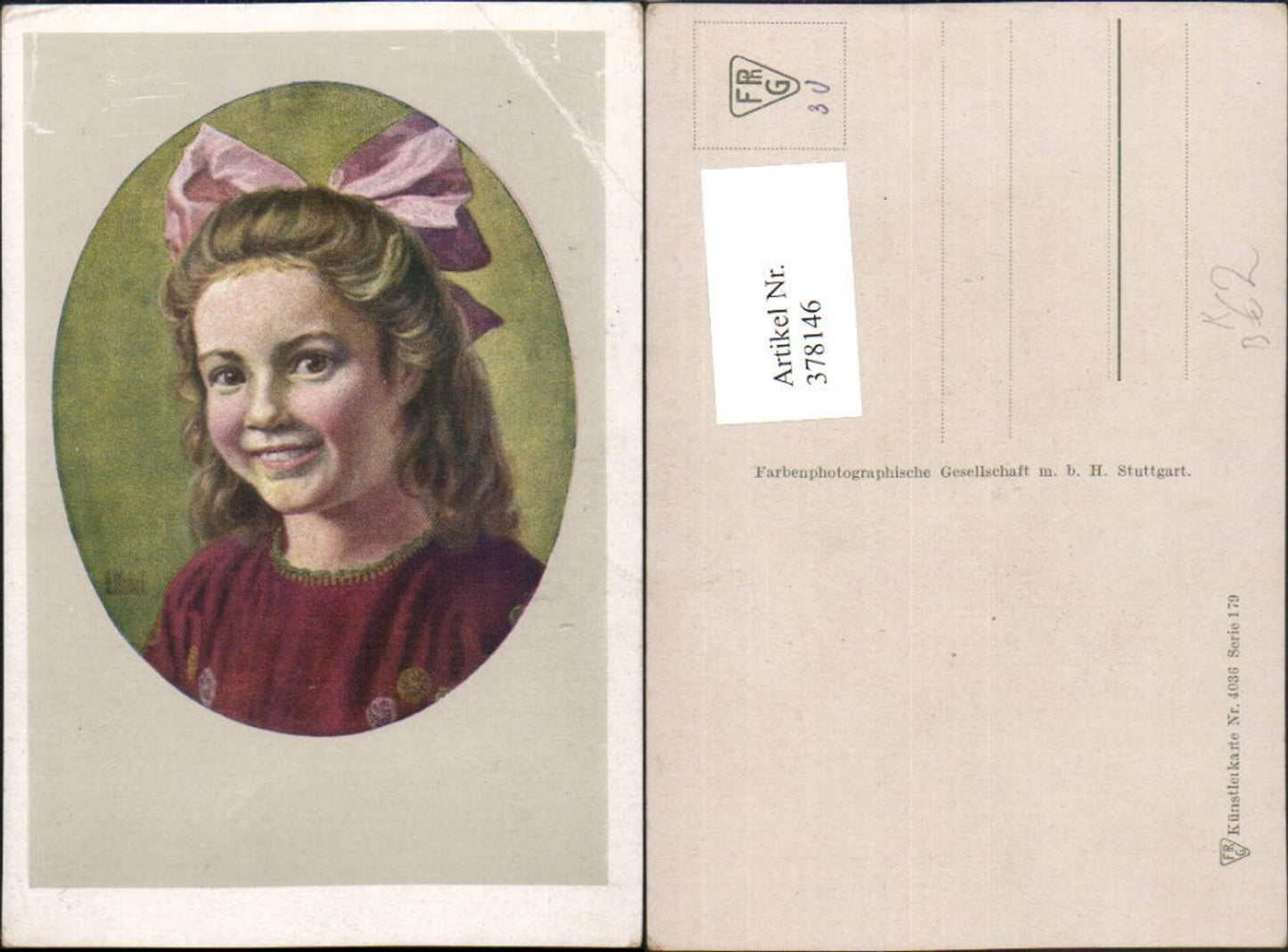 378146,Künstler AK Kind Mädchen m. Schleife Portrait