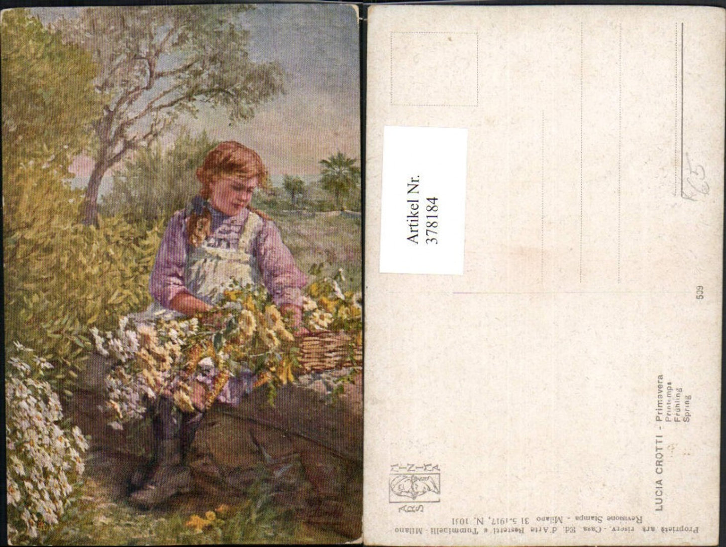 378184,Künstler AK Lucia Crotti Primavera Frühling Mädchen Blumen Korb