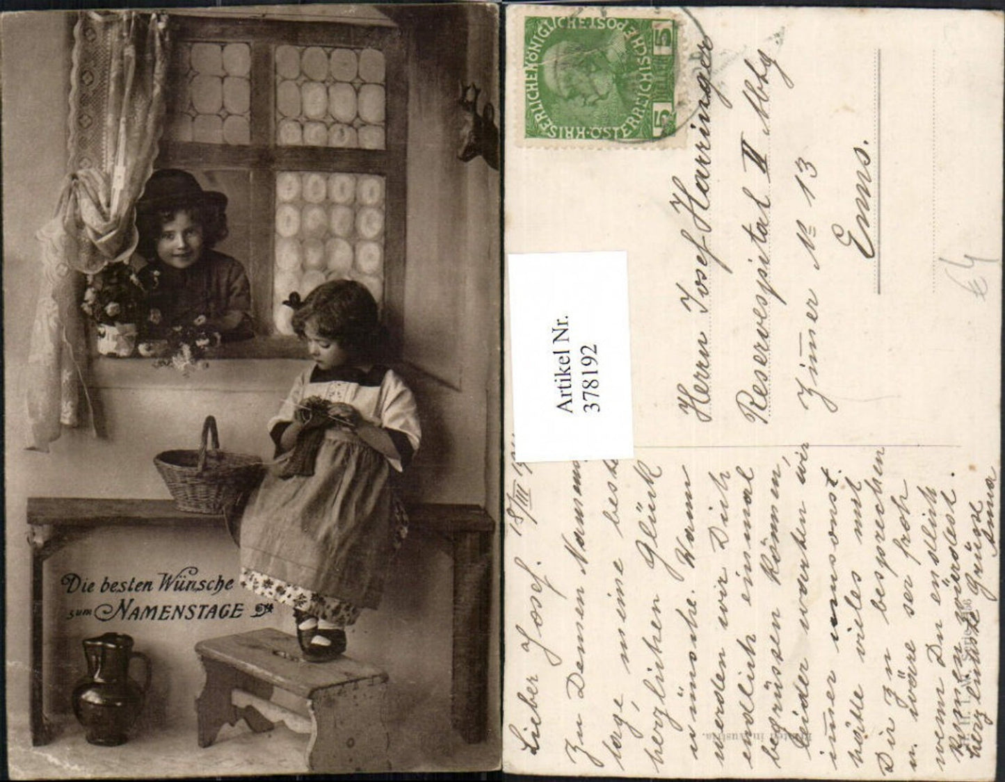 378192,Namenstag Kinder Mädchen b. Stricken Bub Junge Fenster Blumen