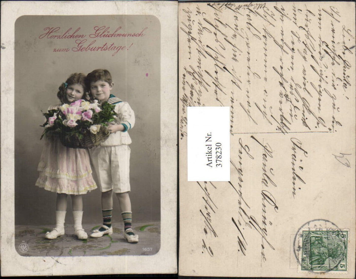 378230,Geburtstag Kinder Paar Blumen Korb pub NPG 1657